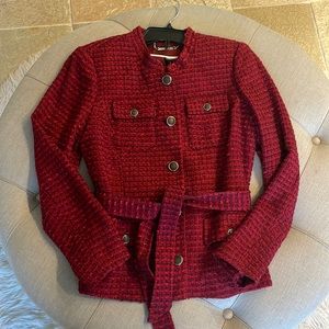 White House Black Market Tweed Waist Tie Jacket